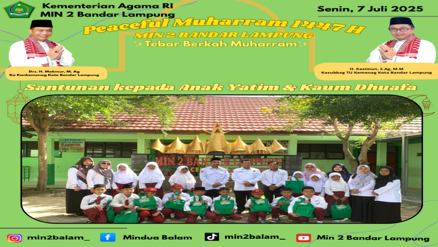 Diawali Kepala Kankemenag Kota Bandar Lampung, MIN 2 Tebar Berkah Muharram dengan Santunan Anak Yatim & Kaum Dhuafa