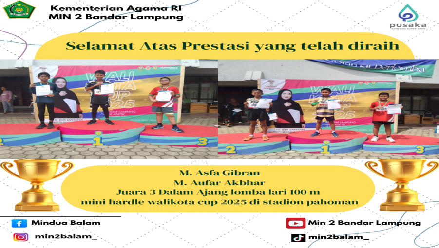 Berita Gembira dari MIN 2 Bandar Lampung: Siswa Kelas 6 Saad Bin Abi Waqash Raih Juara 3 Lari Mini Hardle di Walikota Cup 2025!