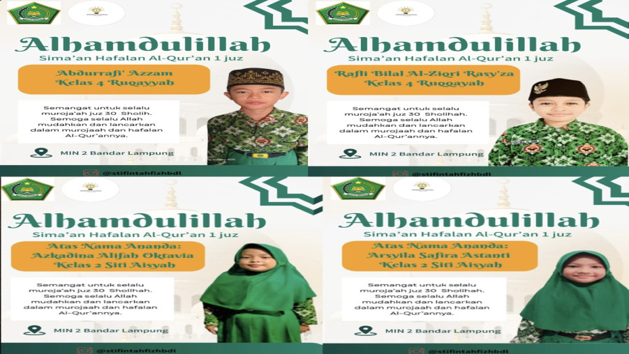 Bersinar di Usia Dini: Prestasi Membanggakan Rafli Bilal Al-Ziqri Rasy’za , Arsyila Safira Astanti dan Azkadina Alifah Oktavia dalam Sima’an Hafalan 1 Juz Al-Qur’an
